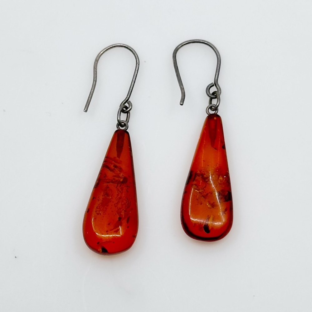 Sterling silver baltic amber drop earrings - GM1135 - Picture 4 of 5